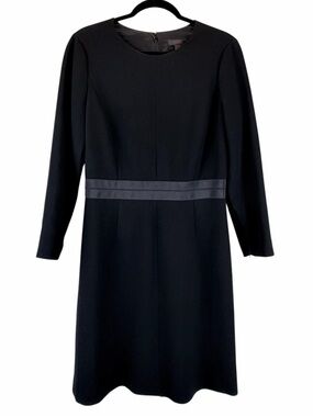J.Crew 100% Wool Crepe Long Sleeve Sheath Dress Grosgrain Waist Black Classic 8